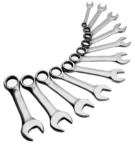 Fully Polished Sae Stubby Combination Wrench Set, 11 Pc.